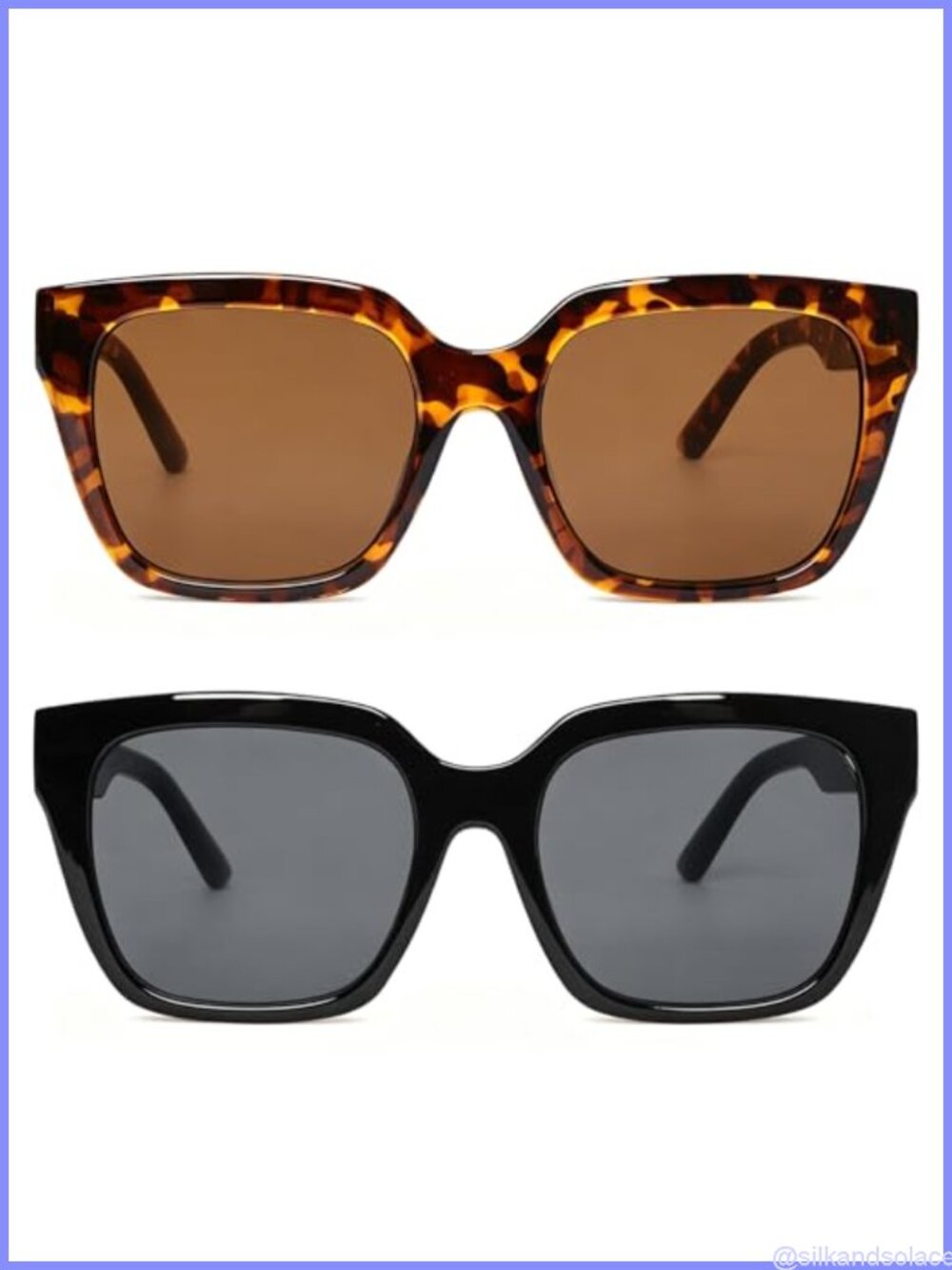 2 Pack Oversized Square Sunglasses UV Protection Retro Wide Frame Shades